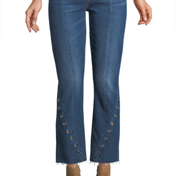 7 For All Mankind Distressed Edie Frayed Grommet Trim Distressed Jeans Size 28 - Picture 9 of 9
